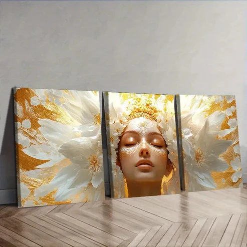 3pcs The goddess Indira Painting Wall Art Set Canvas Framed 40x60cm – High Quality Print 100% Australian Made Wall Canvas Ready to Hang