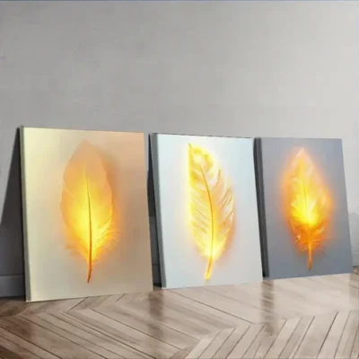 3pcs Feathers that glow Wall Art Canvas Framed 50x70cm Wall Art Set Canvas Framed 50x70cm - High Quality Print 100% Australian Made Wall Canvas Ready to Hang
