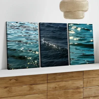 3pcs Modern Art Ocean Scenery Sparkling Beach Wall Art Set Canvas Framed 50x70cm - High Quality Print 100% Australian Made Wall Canvas Ready to Hang