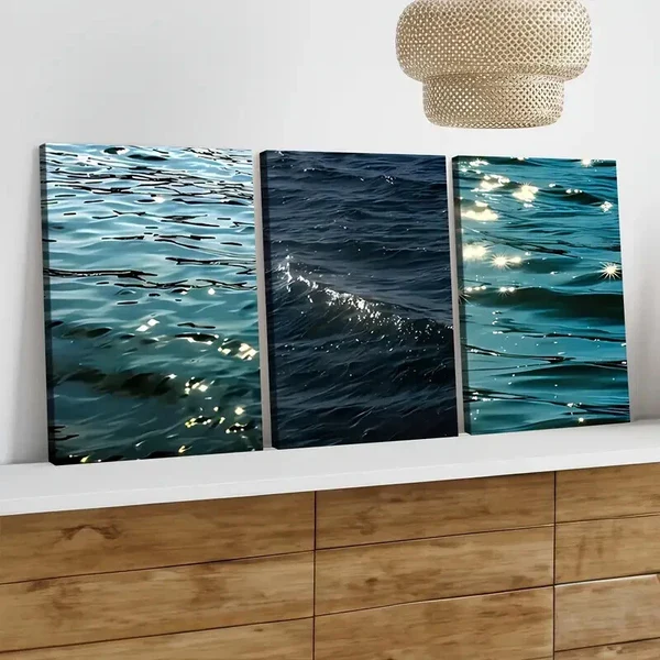 3pcs Modern Art Ocean Scenery Sparkling Beach Wall Art Set Canvas Framed 50x70cm – High Quality Print 100% Australian Made Wall Canvas Ready to Hang