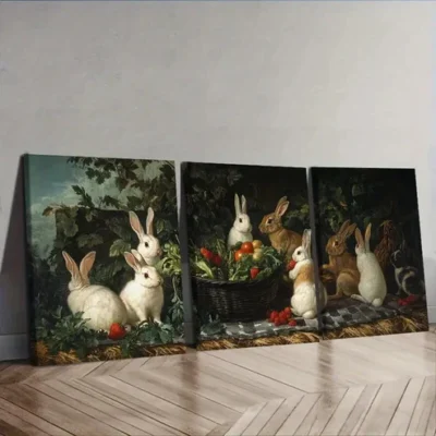 3pcs Rabbit farm ( Wall Art Set Canvas Framed 40x60cm - High Quality Print 100% Australian Made Wall Canvas Ready to Hang