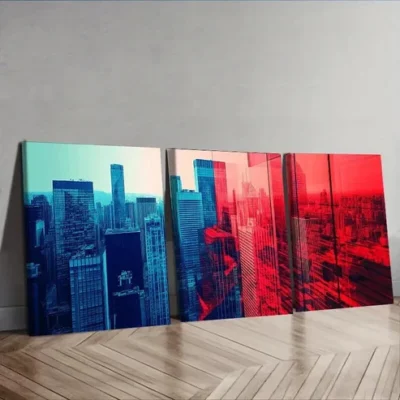 3pcs Geometric city, Painting Wall Art Set Canvas Framed 50x70cm - High Quality Print 100% Australian Made Wall Canvas Ready to Hang