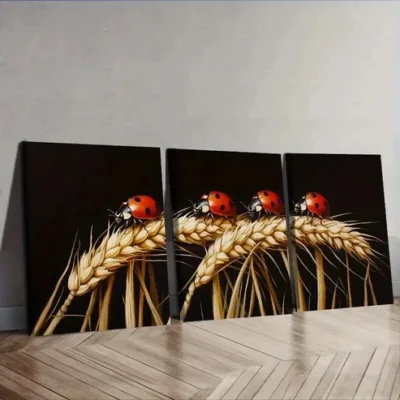 3pcs The Ladybug Is Standing on The Wheat Wall Art Set Canvas Framed 50x70cm - High Quality Print 100% Australian Made Wall Canvas Ready to Hang