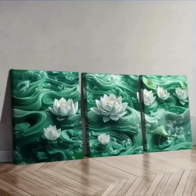 3pcs White for Lotus Flower Design, Wall Art Set Canvas Framed 50x70cm - High Quality Print 100% Australian Made Wall Canvas Ready to Hang