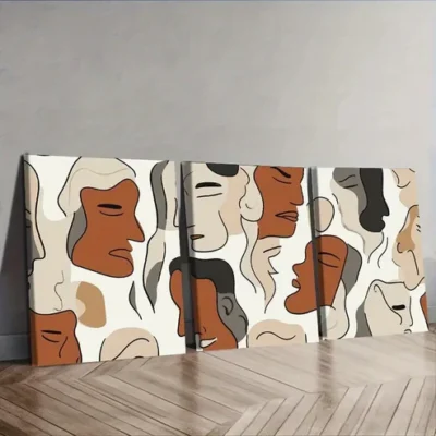 3pcs Featuring Brown And Beige Faces Wall Art Set Canvas Framed 40x60cm - High Quality Print 100% Australian Made Wall Canvas Ready to Hang