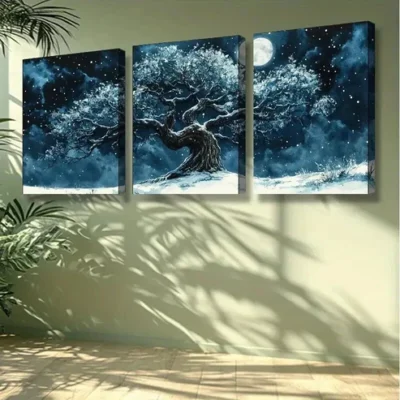 3pcs The cold tree Old Wall Art Set Canvas Framed 50x70cm - High Quality Print 100% Australian Made Wall Canvas Ready to Hang