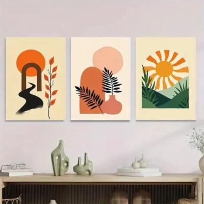 3pcs Modern Abstract 3 Boho Style Wall Art Set Canvas Framed 50x70cm - High Quality Print 100% Australian Made Wall Canvas Ready to Hang