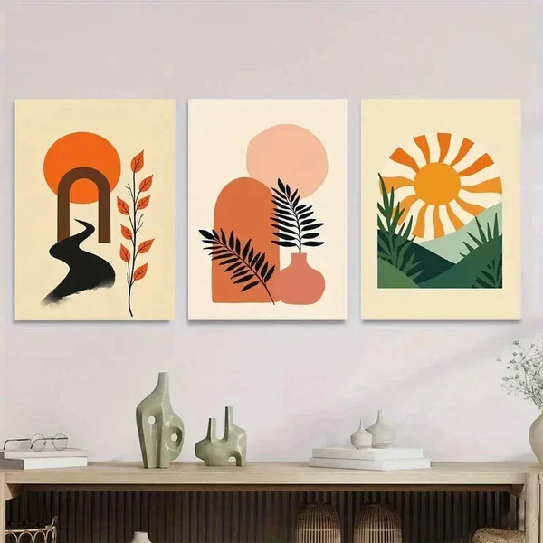 3pcs Modern Abstract 3 Boho Style Wall Art Set Canvas Framed 50x70cm – High Quality Print 100% Australian Made Wall Canvas Ready to Hang