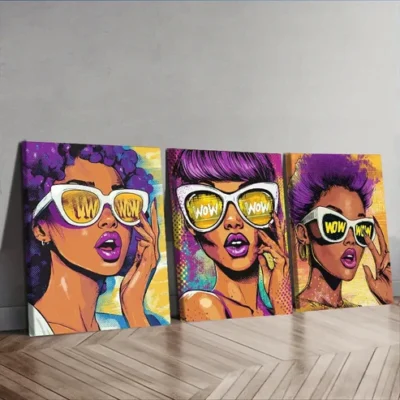 3pcs Surprised girl poster Wall Art Set Canvas Framed 40x60cm - High Quality Print 100% Australian Made Wall Canvas Ready to Hang