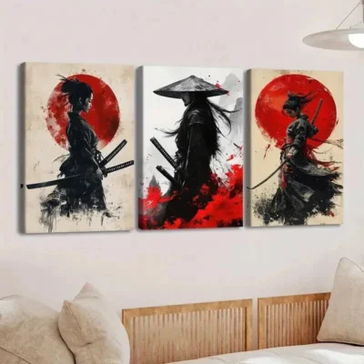 3pcs Stunning Abstract Designs Red Black Ladies Wall Art Set Canvas Framed 50x70cm - High Quality Print 100% Australian Made Wall Canvas Ready to Hang