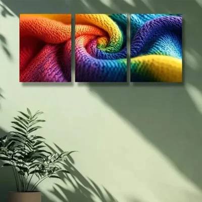3pcs Art Painting Wool fabric Wall Art Set Canvas Framed 50x70cm - High Quality Print 100% Australian Made Wall Canvas Ready to Hang