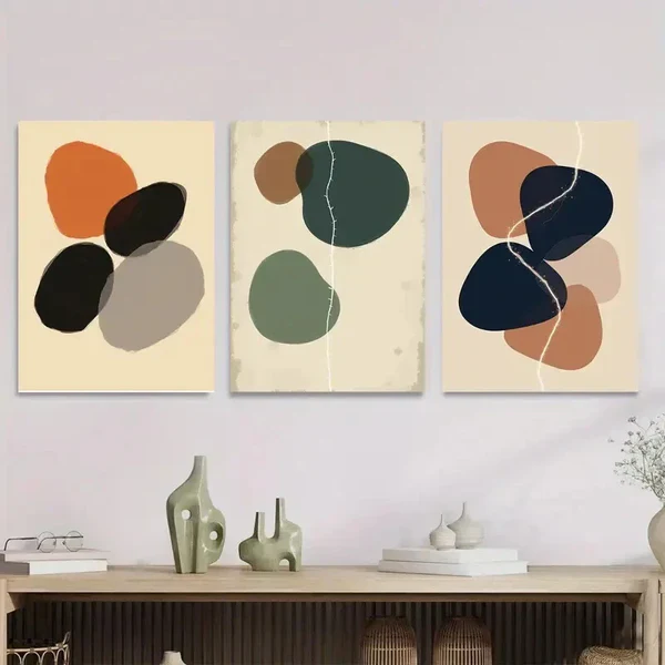 3pcs Modern Abstract Minimalist Vibrant Orange Wall Art Set Canvas Framed 50x70cm – High Quality Print 100% Australian Made Wall Canvas Ready to Hang