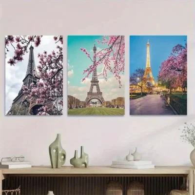 3pcs Beautiful Eiffel Tower Triptych Landscape Wall Art Set Canvas Framed 50x70cm - High Quality Print 100% Australian Made Wall Canvas Ready to Hang