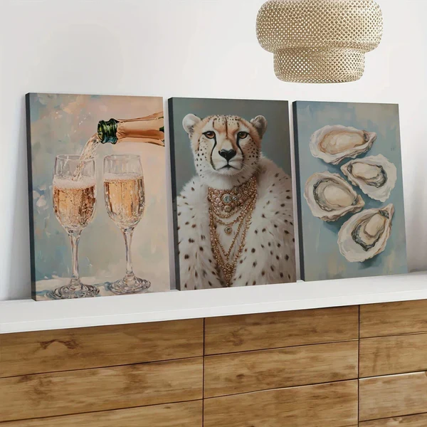 3pcs Champagner Glasses Style Art Aesthetic Wall Art Set Canvas Framed 50x70cm – High Quality Print 100% Australian Made Wall Canvas Ready to Hang