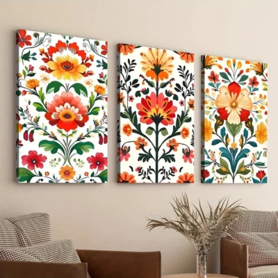 3pcs Floral Elegant Red Yellow & Orange Leaves Wall Art Set Canvas Framed 50x70cm - High Quality Print 100% Australian Made Wall Canvas Ready to Hang