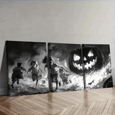 3pcs Giant pumpkins and kids Wall Art Set Canvas Framed 50x70cm - High Quality Print 100% Australian Made Wall Canvas Ready to Hang