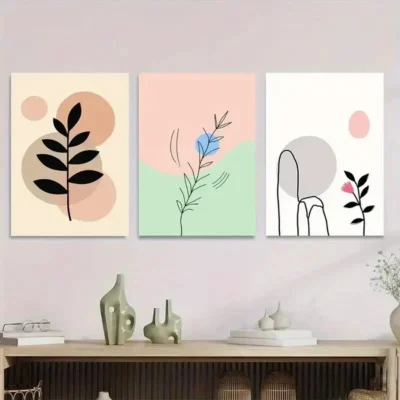 3pcs Modern Abstract Botanical Illustrations Wall Art Set Canvas Framed 50x70cm - High Quality Print 100% Australian Made Wall Canvas Ready to Hang