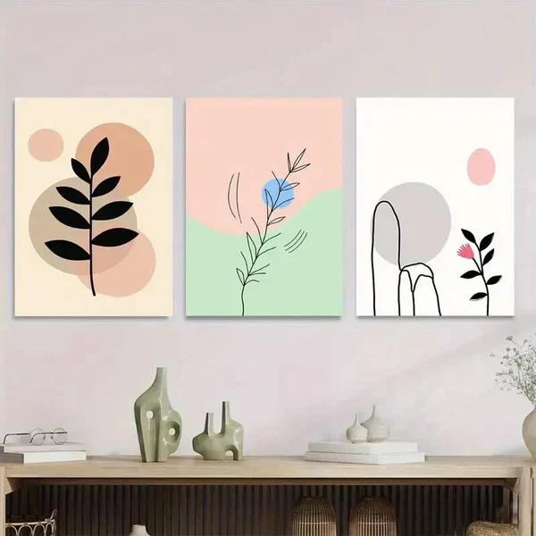 3pcs Modern Abstract Botanical Illustrations Wall Art Set Canvas Framed 50x70cm – High Quality Print 100% Australian Made Wall Canvas Ready to Hang