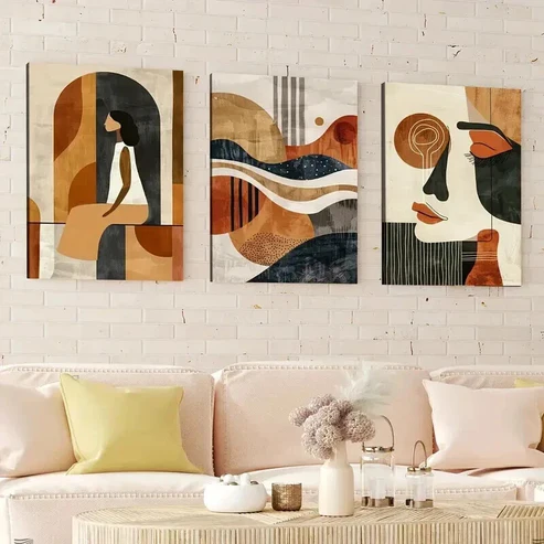3pcs Abstract Modern Human Portrait Golden Black Wall Art Set Canvas Framed 50x70cm – High Quality Print 100% Australian Made Wall Canvas Ready to Hang