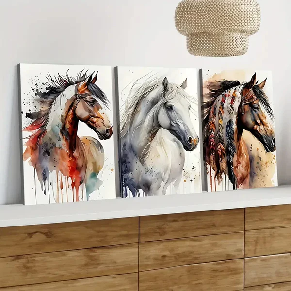 3pcs Modern Art Modern Abstract Style Horse Wall Art Set Canvas Framed 40x60cm – High Quality Print 100% Australian Made Wall Canvas Ready to Hang