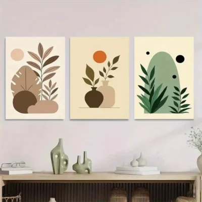 3pcs Modern Abstract Botanical Minimalist Plant Wall Art Set Canvas Framed 50x70cm - High Quality Print 100% Australian Made Wall Canvas Ready to Hang