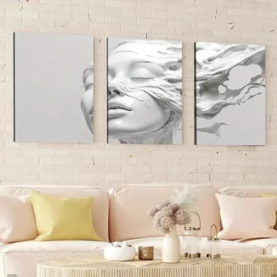 3pcs Abstract Art White Female Head Sculpture Wall Art Set Canvas Framed 50x70cm - High Quality Print 100% Australian Made Wall Canvas Ready to Hang