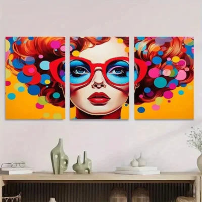 3pcs Colorful Abstract Woman Orange, Blue Wall Art Set Canvas Framed 50x70cm - High Quality Print 100% Australian Made Wall Canvas Ready to Hang