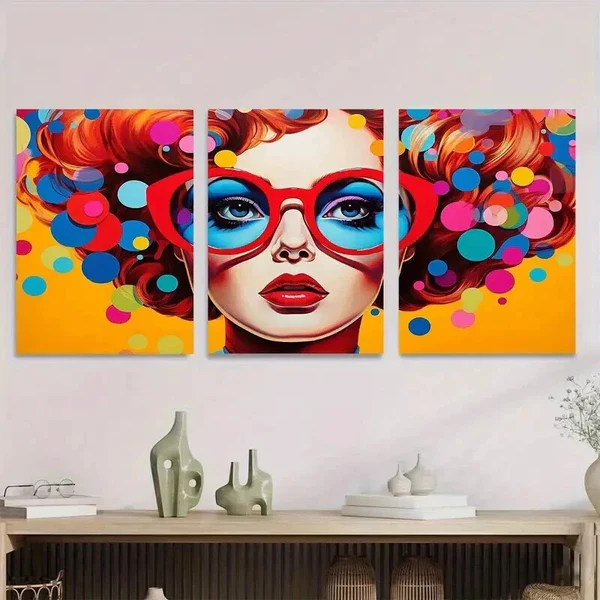 3pcs Colorful Abstract Woman Orange, Blue Wall Art Set Canvas Framed 50x70cm – High Quality Print 100% Australian Made Wall Canvas Ready to Hang