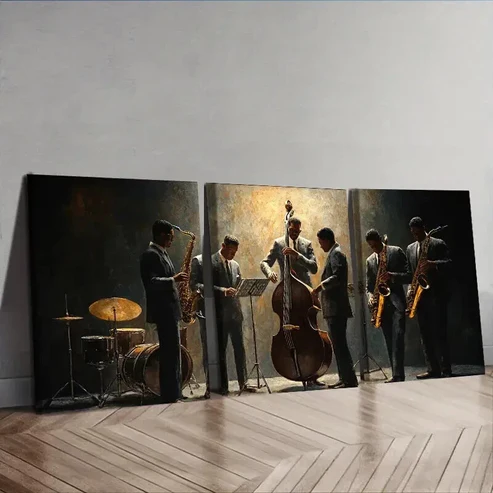3pcs A group of vintage jazz musicians Wall Art Set Canvas Framed 50x70cm – High Quality Print 100% Australian Made Wall Canvas Ready to Hang