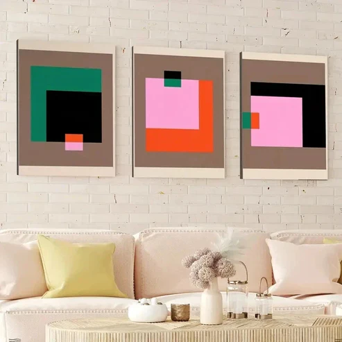 3pcs Abstract Geometric Trendy Pink Blocks Wall Art Set Canvas Framed 40x60cm – High Quality Print 100% Australian Made Wall Canvas Ready to Hang