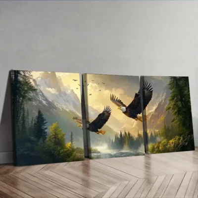 3pcs Two Flying Eagles Wall Art Set Canvas Framed 50x70cm - High Quality Print 100% Australian Made Wall Canvas Ready to Hang