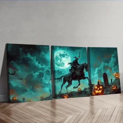 3pcs "Death Rides on His Horse Moonlight Wall Art Set Canvas Framed 50x70cm - High Quality Print 100% Australian Made Wall Canvas Ready to Hang