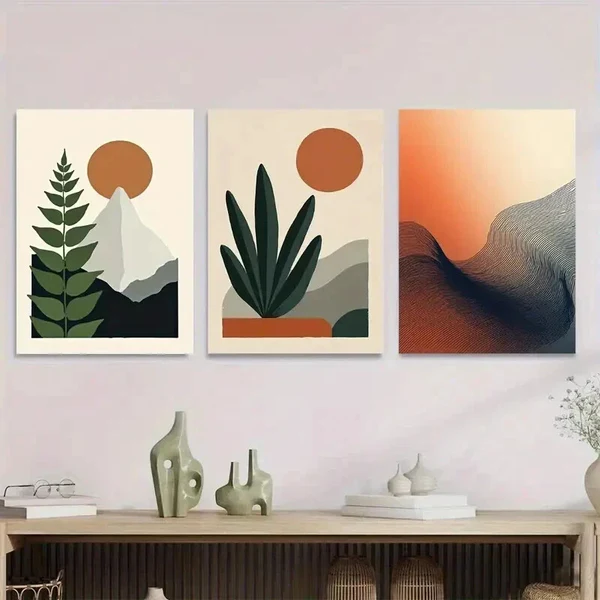 3pcs Modern Minimalist Abstract Plant Wall Art Set Canvas Framed 50x70cm – High Quality Print 100% Australian Made Wall Canvas Ready to Hang