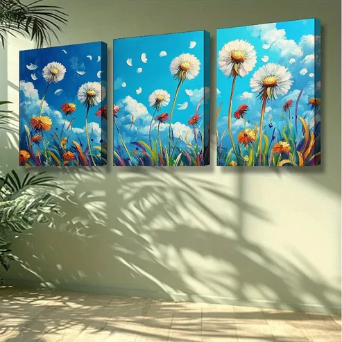 3pcs White dandelion Wall Art Set Canvas Framed 40x60cm -High Quality Print 100% Australian Made Wall Canvas Ready to Hang
