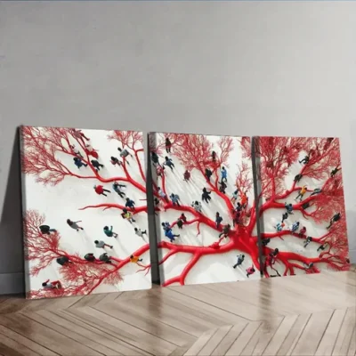 3pcs The red mycelium web Wall Art Set Canvas Framed 40x60cm - High Quality Print 100% Australian Made Wall Canvas Ready to Hang