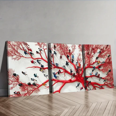 3pcs The red mycelium web Wall Art Set Canvas Framed 40x60cm – High Quality Print 100% Australian Made Wall Canvas Ready to Hang
