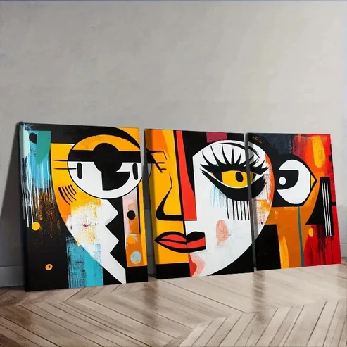 3pcs Abstract Face Wall Art Set Canvas Framed 50x70cm – High Quality Print 100% Australian Made Wall Canvas Ready to Hang