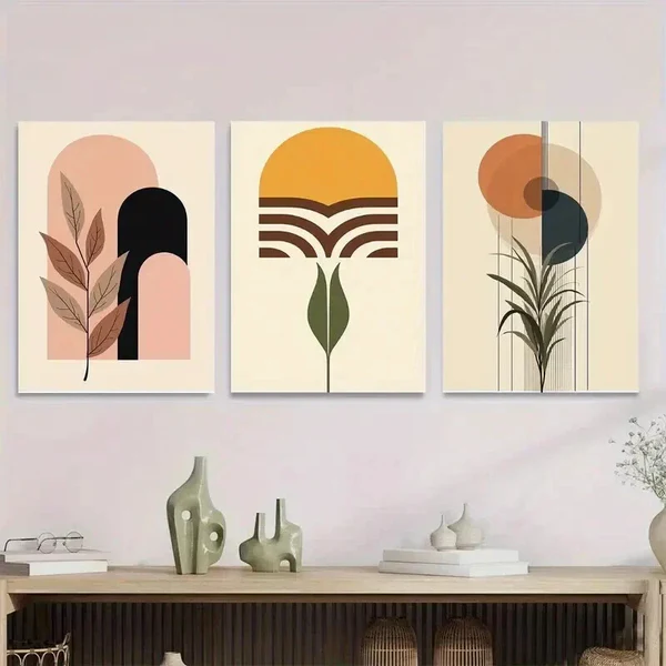 3pcs Boho Style Modern Abstract Yellow Green Wall Art Set Canvas Framed 40x60cm – High Quality Print 100% Australian Made Wall Canvas Ready to Hang