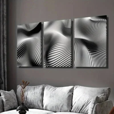 3pcs Black and White Dynamic Line Design Wall Art Set Canvas Framed 40x60cm - High Quality Print 100% Australian Made Wall Canvas Ready to Hang