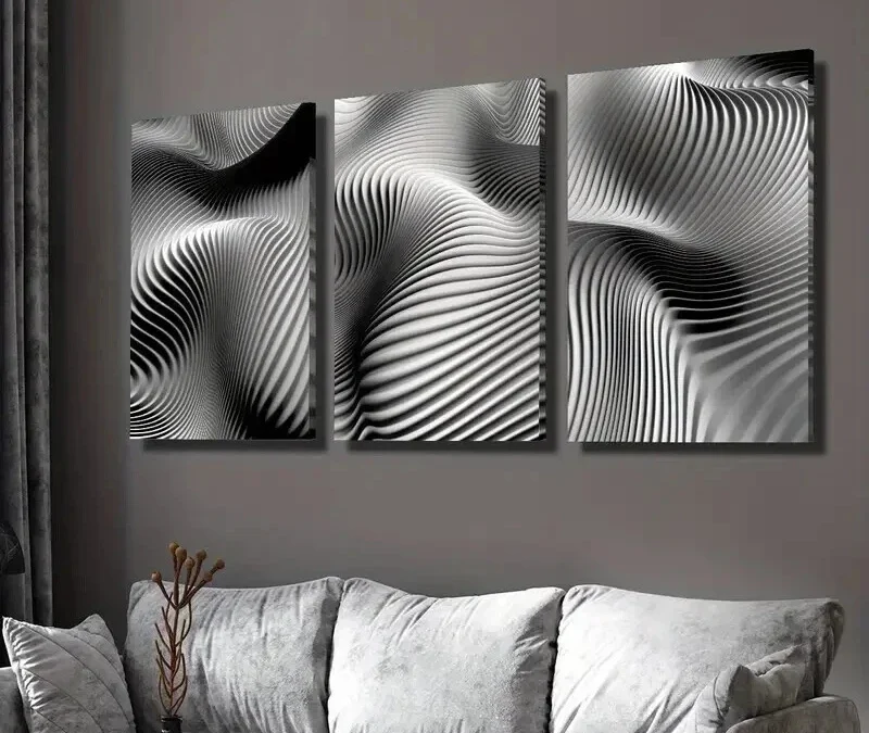 3pcs Black and White Dynamic Line Design Wall Art Set Canvas Framed 40x60cm – High Quality Print 100% Australian Made Wall Canvas Ready to Hang