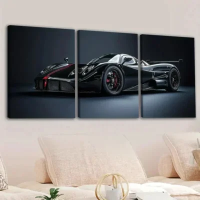 3pcs Abstract Black Cool Sports Car Racing Car Wall Art Set Canvas Framed 50x70cm - High Quality Print 100% Australian Made Wall Canvas Ready to Hang