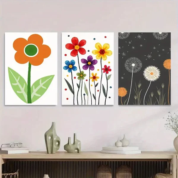 3pcs Floral Modern Abstract Colorful Flower Wall Art Set Canvas Framed 50x70cm – High Quality Print 100% Australian Made Wall Canvas Ready to Hang