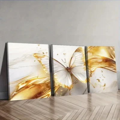 3pcs Ethereal Golden Butterfly Wall Art Set Canvas Framed 40x60cm - High Quality Print 100% Australian Made Wall Canvas Ready to Hang