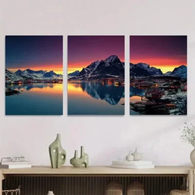 3pcs Scenic Mountain Sunset Landscape Modern Wall Art Set Canvas Framed 50x70cm - High Quality Print 100% Australian Made Wall Canvas Ready to Hang