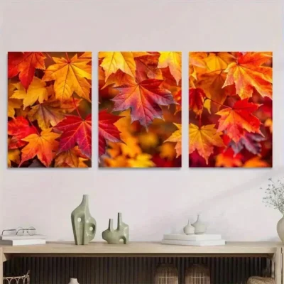 3pcs Vibrant Autumn Leaves Landscape Wall Art Set Canvas Framed 50x70cm - High Quality Print 100% Australian Made Wall Canvas Ready to Hang
