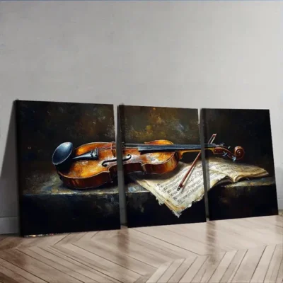 3pcs Violin and Music Theme, Wall Art Set Canvas Framed 40x60cm - High Quality Print 100% Australian Made Wall Canvas Ready to Hang
