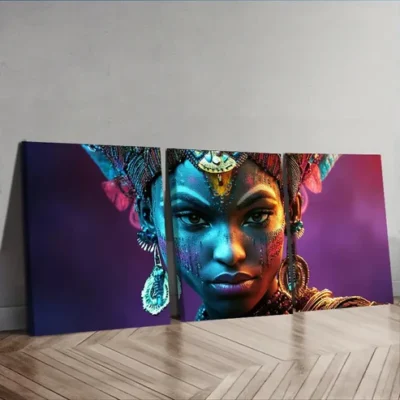 3pcs Colorful African female warriors Wall Art Set Canvas Framed 40x60cm - High Quality Print 100% Australian Made Wall Canvas Ready to Hang