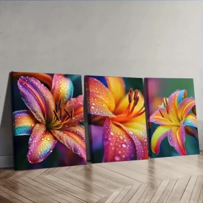 3pcs Rainbow Lilies Wall Art Set Canvas Framed 40x60cm - High Quality Print 100% Australian Made Wall Canvas Ready to Hang
