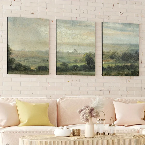 3pcs Vintage Green Nature Forest Sky Grasses Wall Art Set Canvas Framed 50x70cm – High Quality Print 100% Australian Made Wall Canvas Ready to Hang