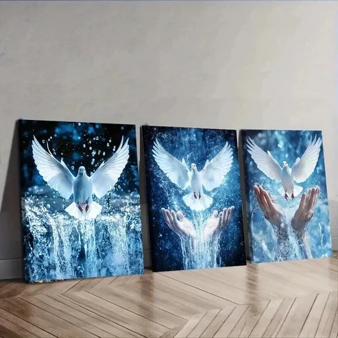 3pcs Peace pigeon on hand Wall Art Set Canvas Framed 50x70cm – High Quality Print 100% Australian Made Wall Canvas Ready to Hang